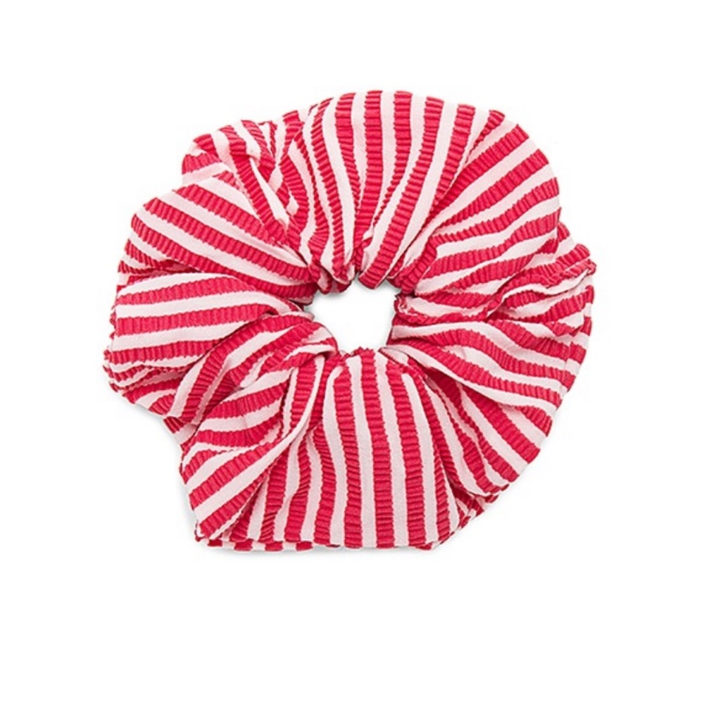 Solid and Striped Red Seersucker Scrunchie